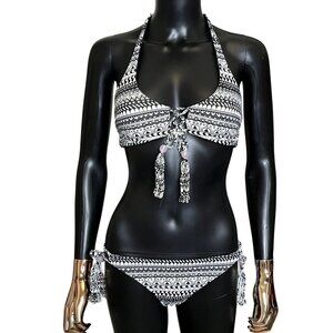 Victoria's Secret Black White Tribal Reversible Bikini Set Medium